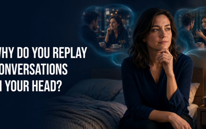 Woman replaying a past conversation in her head